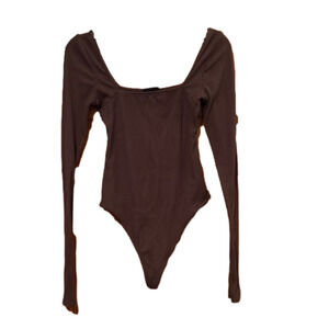 Urban Outfitters Brown Long-Sleeve Square Neck Bodysuit